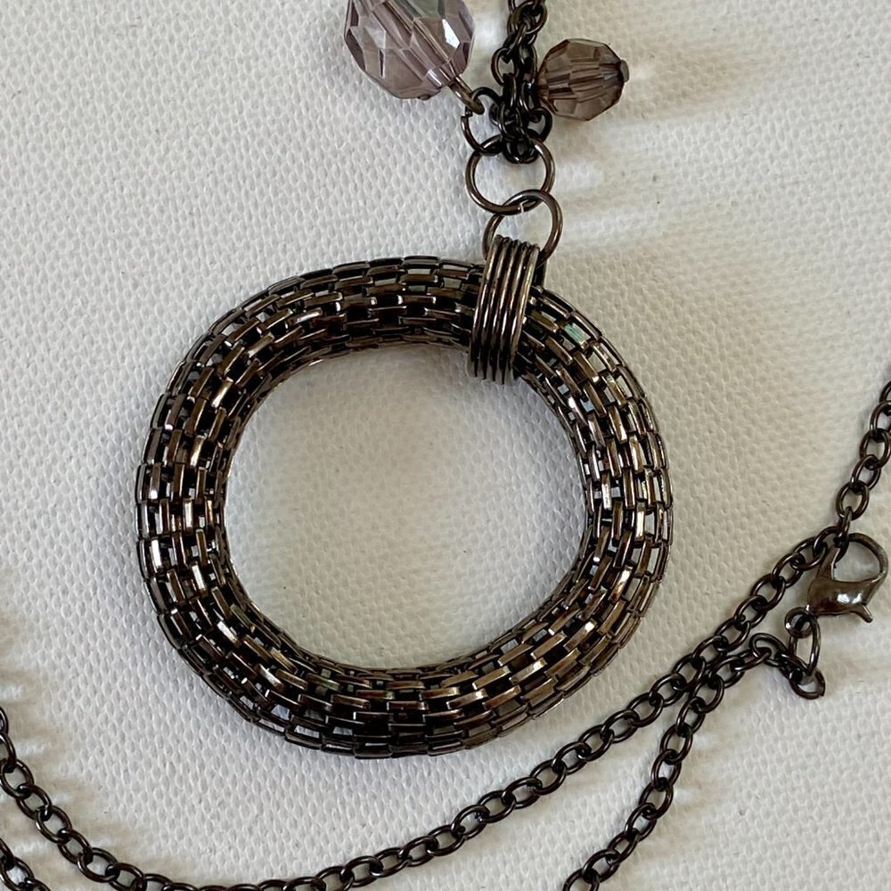 Unique Steele Gray Long Necklace with Circle Pendant - Picture 4 of 6